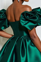 Load image into Gallery viewer, Dark Green Satin A Line Short Homecoming Dress with Ruffles