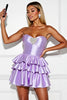 Load image into Gallery viewer, Lilac Satin A Line Tiered Short Homecoming Dress with Beading