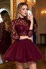 Load image into Gallery viewer, Burgundy Tulle Corset Illusion Neck A Line Short Homecoming Dress