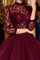 Load image into Gallery viewer, Burgundy Tulle Corset Illusion Neck A Line Short Homecoming Dress