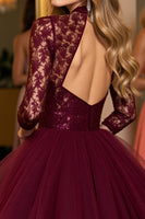 Load image into Gallery viewer, Burgundy Tulle Corset Illusion Neck A Line Short Homecoming Dress