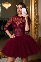 Load image into Gallery viewer, Burgundy Tulle Corset A Line Short Homecoming Dress with Lace