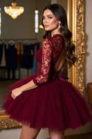 Load image into Gallery viewer, Burgundy Tulle Corset A Line Short Homecoming Dress with Lace