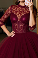 Load image into Gallery viewer, Burgundy Tulle Corset A Line Short Homecoming Dress with Lace