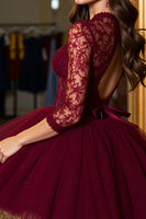 Load image into Gallery viewer, Burgundy Tulle Corset A Line Short Homecoming Dress with Lace
