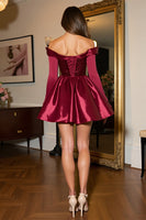 Load image into Gallery viewer, Sparkly Burgundy Corset A Line Short Homecoming Dress with Sleeves