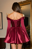 Load image into Gallery viewer, Sparkly Burgundy Corset A Line Short Homecoming Dress with Sleeves