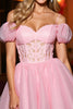 Load image into Gallery viewer, Pink Tulle Cold Shoulder A Line Short Corset Homecoming Dress