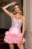 Load image into Gallery viewer, Sparkly Pink Corset Tight Short Satin Homecoming with Flowers