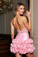 Load image into Gallery viewer, Sparkly Pink Corset Tight Short Satin Homecoming with Flowers