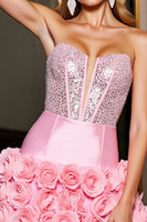 Load image into Gallery viewer, Sparkly Pink Corset Tight Short Satin Homecoming with Flowers