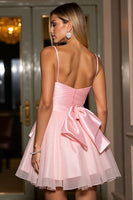 Load image into Gallery viewer, Pink A Line Tulle Spaghetti Straps Ruched Short Homecoming Dress