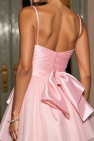 Load image into Gallery viewer, Pink A Line Tulle Spaghetti Straps Ruched Short Homecoming Dress