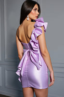 Load image into Gallery viewer, Lilac Tight Bodycon Satin Corset Short Homecoming Dress with Ruffles