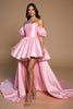 Load image into Gallery viewer, Pink A Line Off the Shoulder Short Satin Homecoming Dress with Bow