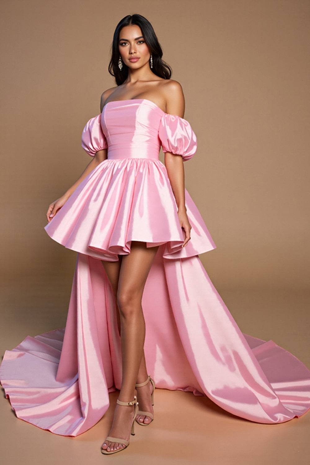 Pink A Line Off the Shoulder Short Satin Homecoming Dress with Bow
