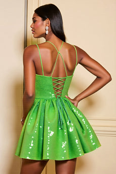 Sparkly Green Corset A Line Short Sequins Homecoming Dress