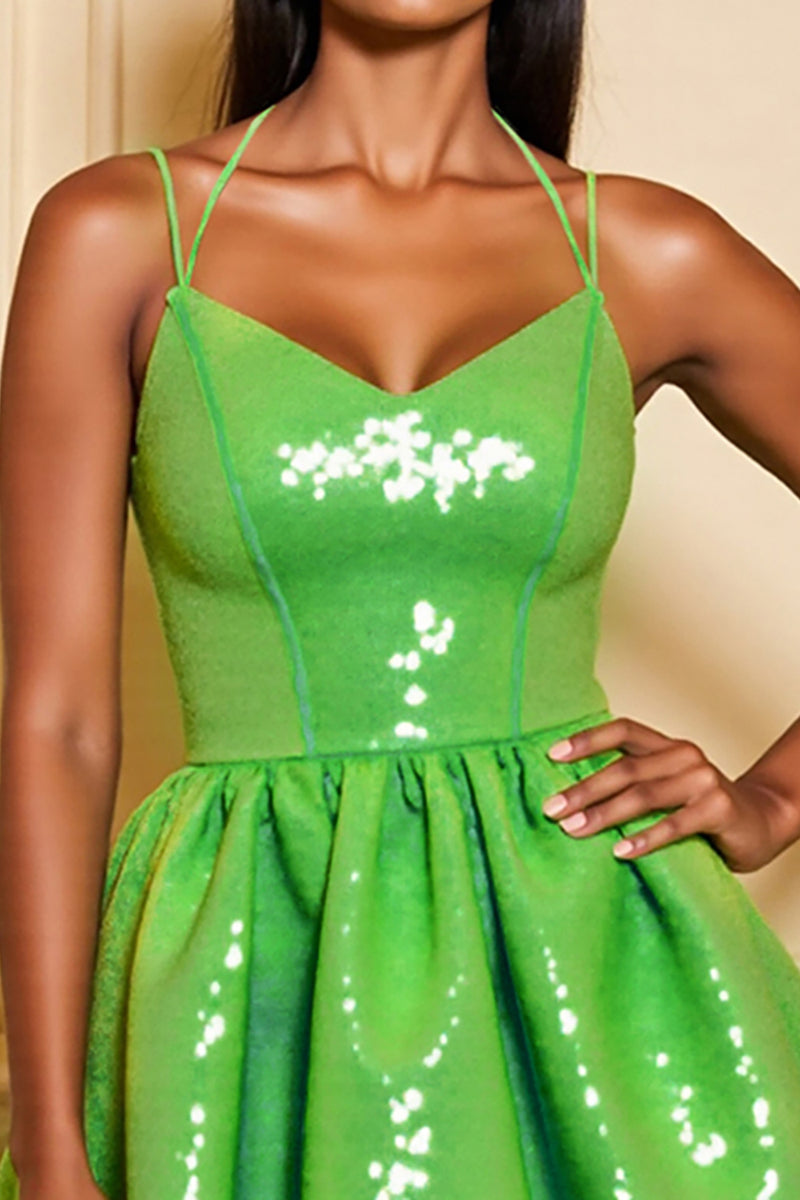 Load image into Gallery viewer, Sparkly Green Corset A Line Short Sequins Homecoming Dress