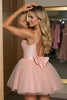 Load image into Gallery viewer, Blush A Line Tulle Ruched Short Homecoming Dress with Bow