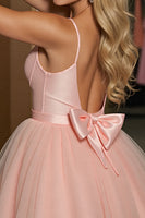 Load image into Gallery viewer, Blush A Line Tulle Ruched Short Homecoming Dress with Bow