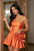 Load image into Gallery viewer, Orange A Line Short Satin Homecoming Dress with 3D Flowers