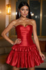 Load image into Gallery viewer, Red A Line Strapless Short Satin Homecoming Dress with Ruffles