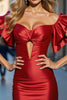 Load image into Gallery viewer, Red Tight Bodycon Keyhole Short Satin Homecoming Dress with Ruffles