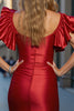 Load image into Gallery viewer, Red Tight Bodycon Keyhole Short Satin Homecoming Dress with Ruffles
