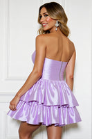 Load image into Gallery viewer, Lilac A Line Strapless Tiered Short Satin Homecoming Dress