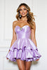 Load image into Gallery viewer, Lilac A Line Strapless Tiered Short Satin Homecoming Dress