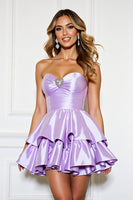 Load image into Gallery viewer, Lilac A Line Strapless Tiered Short Satin Homecoming Dress