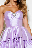 Load image into Gallery viewer, Lilac A Line Strapless Tiered Short Satin Homecoming Dress