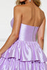 Load image into Gallery viewer, Lilac A Line Strapless Tiered Short Satin Homecoming Dress