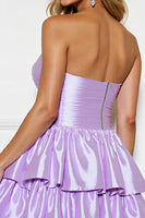 Load image into Gallery viewer, Lilac A Line Strapless Tiered Short Satin Homecoming Dress