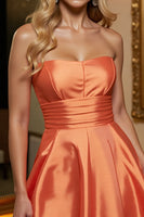 Load image into Gallery viewer, Orange Satin A Line Strapless Short Homecoming Dress