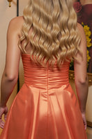 Load image into Gallery viewer, Orange Satin A Line Strapless Short Homecoming Dress