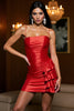 Load image into Gallery viewer, Red Satin Tight Bodycon Short Homecoming Dress with Ruffles