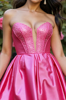 Load image into Gallery viewer, Sparkly Corset Fuchsia Satin A Line Short Homecoming Dress with Beading