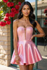 Load image into Gallery viewer, Sparkly Pink A Line Corset Satin Short Homecoming Dress