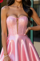 Load image into Gallery viewer, Sparkly Pink A Line Corset Satin Short Homecoming Dress