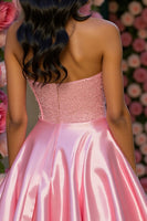Load image into Gallery viewer, Sparkly Pink A Line Corset Satin Short Homecoming Dress