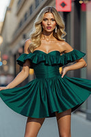 Load image into Gallery viewer, Dark Green A Line Satin Short Homecoming Dress with Ruffles