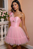 Load image into Gallery viewer, Floral Pink A Line One Shoulder Short Tulle Homecoming Dress