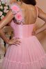 Load image into Gallery viewer, Floral Pink A Line One Shoulder Short Tulle Homecoming Dress