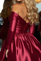 Load image into Gallery viewer, Sparkly Burgundy A Line Satin Short Homecoming Dress with Beading
