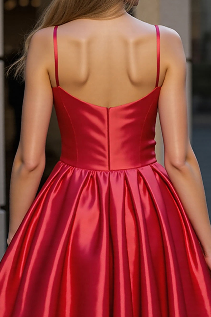 Load image into Gallery viewer, Red Satin Spaghetti Straps A Line Short Homecoming Dress