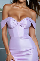 Load image into Gallery viewer, Lilac Bodycon Satin Short Homecoming Dress with Ruffles