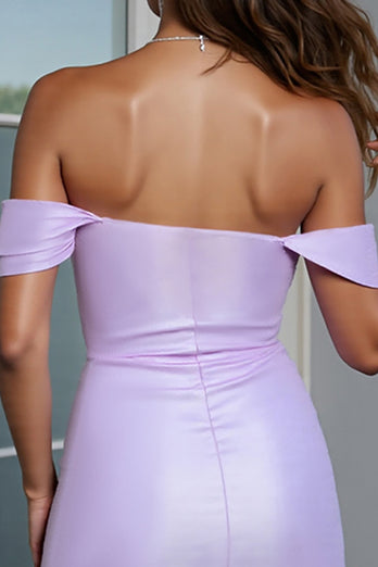 Lilac Bodycon Satin Short Homecoming Dress with Ruffles