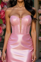 Load image into Gallery viewer, Sparkly Pink Corset Satin Short Homecoming Dress with Keyhole