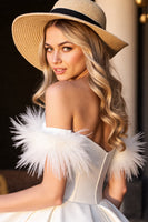 Load image into Gallery viewer, White Corset Satin Short Homecoming Dress with Feathers